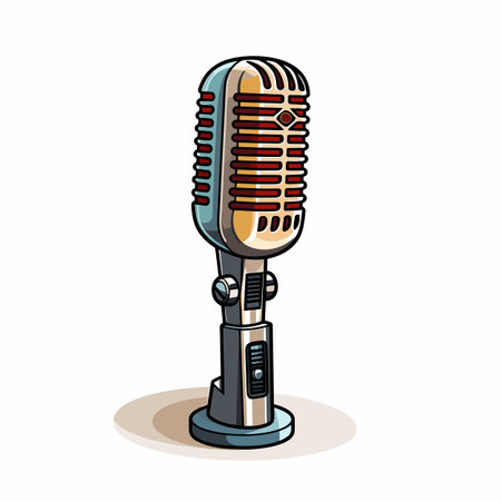 Microphone. Microphone hand-drawn comic illustration. Vector doodle style cartoon illustrationのイラスト素材