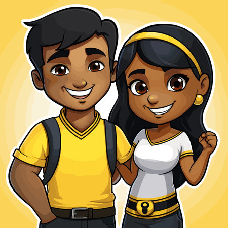 Indian couple. Indian couple hand-drawn comic illustration. Vector doodle style cartoon illustrationのイラスト素材