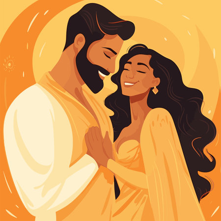 Indian couple. Indian couple hand-drawn comic illustration. Vector doodle style cartoon illustrationのイラスト素材