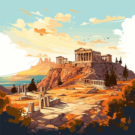 Acropolis. Acropolis hand-drawn comic illustration. Vector doodle style cartoon illustrationのイラスト素材