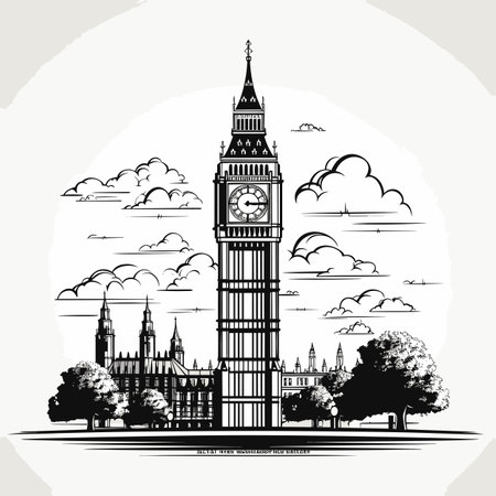 Big Ben. Big Ben hand-drawn comic illustration. Vector doodle style cartoon illustrationのイラスト素材