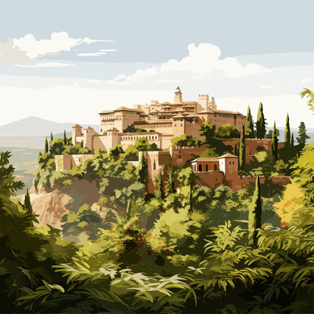 Alhambra. Alhambra hand-drawn comic illustration. Vector doodle style cartoon illustrationのイラスト素材