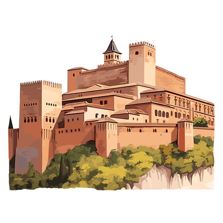 Alhambra. Alhambra hand-drawn comic illustration. Vector doodle style cartoon illustrationのイラスト素材