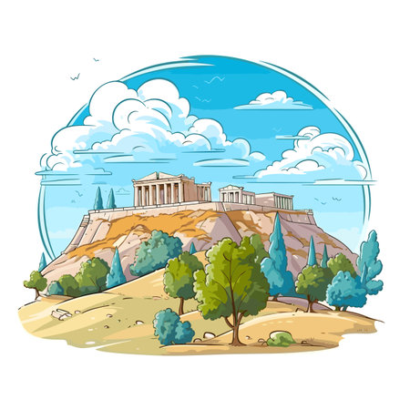 Acropolis. Acropolis hand-drawn comic illustration. Vector doodle style cartoon illustrationのイラスト素材
