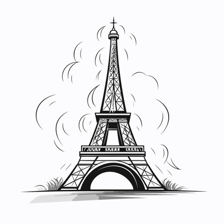 Eiffel tower. Eiffel tower hand-drawn comic illustration. Vector doodle style cartoon illustrationのイラスト素材