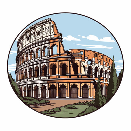 Colosseum. Colosseum hand-drawn comic illustration. Vector doodle style cartoon illustrationのイラスト素材