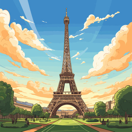 Eiffel tower. Eiffel tower hand-drawn comic illustration. Vector doodle style cartoon illustrationのイラスト素材