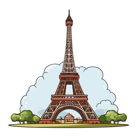 Eiffel tower. Eiffel tower hand-drawn comic illustration. Vector doodle style cartoon illustrationのイラスト素材
