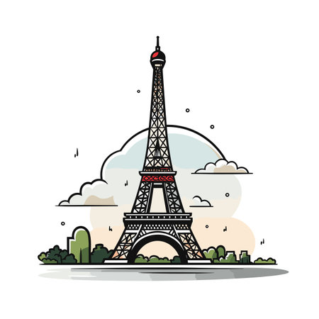 Eiffel tower. Eiffel tower hand-drawn comic illustration. Vector doodle style cartoon illustrationのイラスト素材