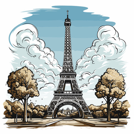 Eiffel tower. Eiffel tower hand-drawn comic illustration. Vector doodle style cartoon illustrationのイラスト素材