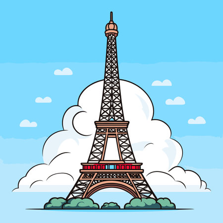Eiffel tower. Eiffel tower hand-drawn comic illustration. Vector doodle style cartoon illustrationのイラスト素材