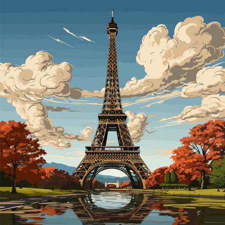 Eiffel tower. Eiffel tower hand-drawn comic illustration. Vector doodle style cartoon illustrationのイラスト素材
