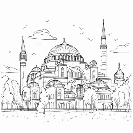 Hagia Sophia. Hagia Sophia hand-drawn comic illustration. Vector doodle style cartoon illustrationのイラスト素材