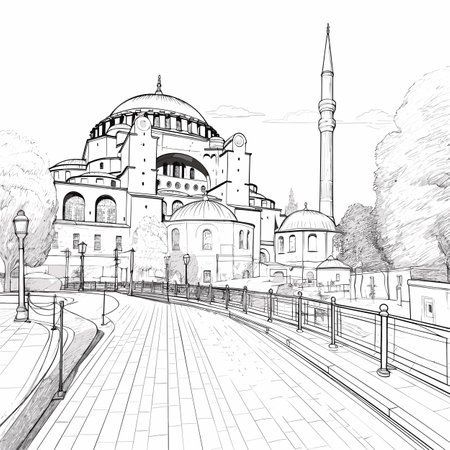 Hagia Sophia. Hagia Sophia hand-drawn comic illustration. Vector doodle style cartoon illustrationのイラスト素材