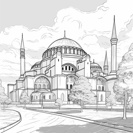 Hagia Sophia. Hagia Sophia hand-drawn comic illustration. Vector doodle style cartoon illustrationのイラスト素材