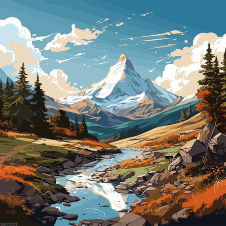 Matterhorn. Matterhorn hand-drawn comic illustration. Vector doodle style cartoon illustrationのイラスト素材