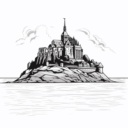 Mont Saint Michel. Mont Saint-Michel hand-drawn comic illustration. Vector doodle style cartoon illustrationのイラスト素材