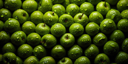 Apples background. Fresh apple banner. Close-up food photographyの素材