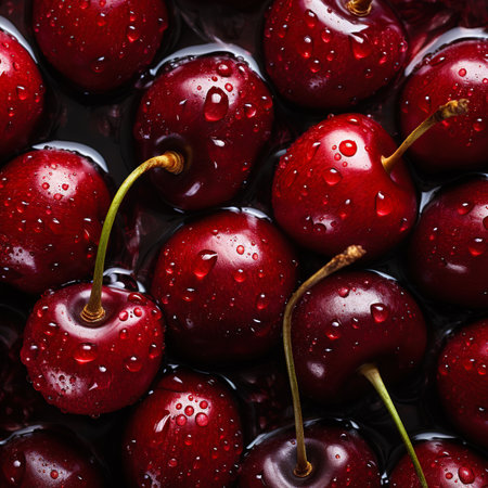Cherries background. Cherry banner. Close-up food photographyの素材