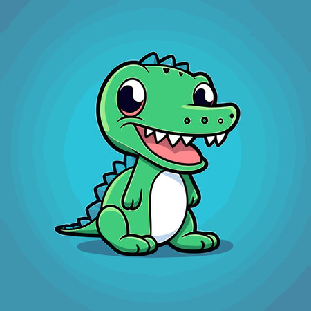 Crocodile hand-drawn comic illustration. Crocodile. Cute vector doodle style cartoon illustrationのイラスト素材
