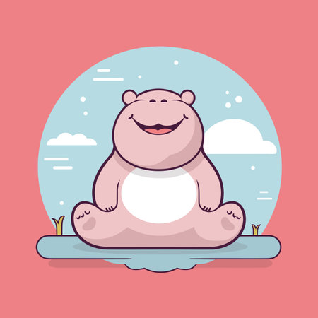 Hippo hand-drawn comic illustration. Hippopotamus. Cute vector doodle style cartoon illustrationのイラスト素材