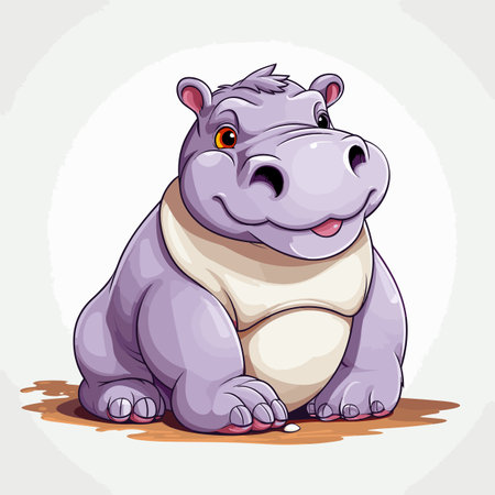 Hippo hand-drawn comic illustration. Hippopotamus. Cute vector doodle style cartoon illustrationのイラスト素材