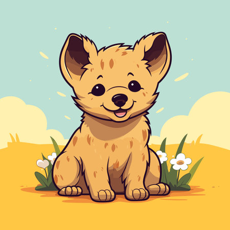 Hyena hand-drawn comic illustration. Hyena. Cute vector doodle style cartoon illustrationのイラスト素材
