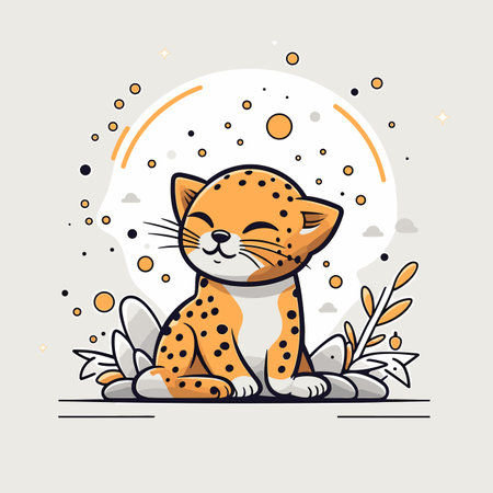 Cheetah hand-drawn comic illustration. Cheetah. Cute vector doodle style cartoon illustrationのイラスト素材