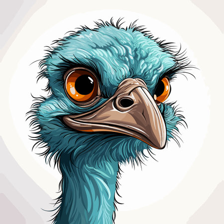 Ostrich hand-drawn comic illustration. Ostrich. Cute vector doodle style cartoon illustrationのイラスト素材