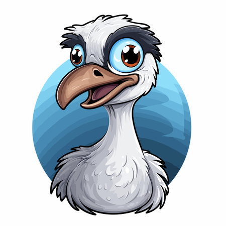 Ostrich hand-drawn comic illustration. Ostrich. Cute vector doodle style cartoon illustrationのイラスト素材