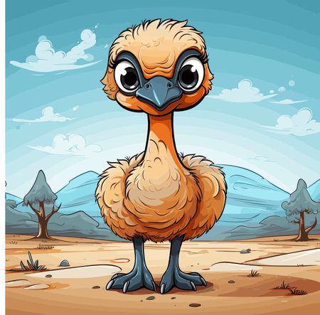 Ostrich hand-drawn comic illustration. Ostrich. Cute vector doodle style cartoon illustrationのイラスト素材