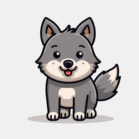 Wolf hand-drawn comic illustration. Wolf. Cute vector doodle style cartoon illustrationのイラスト素材