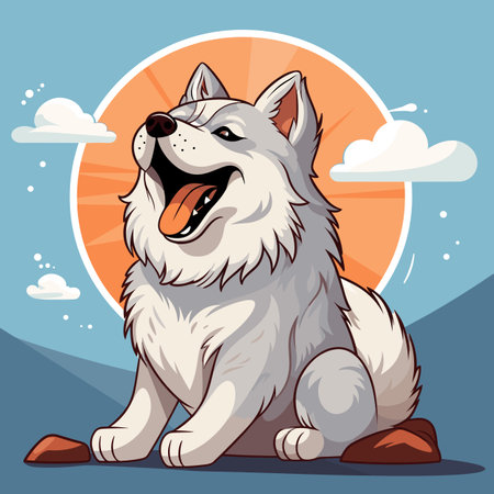 Wolf hand-drawn comic illustration. Wolf. Cute vector doodle style cartoon illustrationのイラスト素材