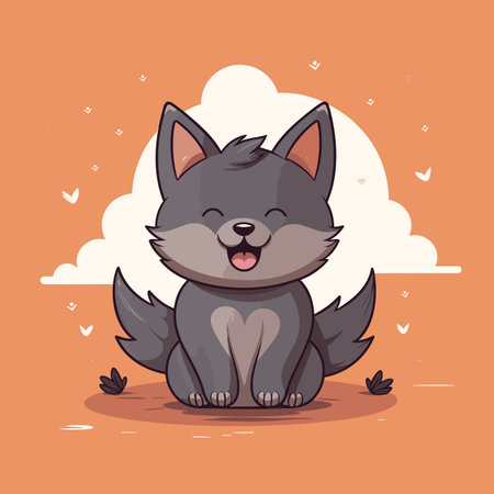 Wolf hand-drawn comic illustration. Wolf. Cute vector doodle style cartoon illustrationのイラスト素材