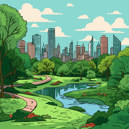Central Park hand-drawn comic illustration. Central Park. Vector doodle style cartoon illustrationのイラスト素材