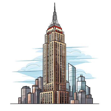 Empire State Building hand-drawn comic illustration. Empire State Building. Vector doodle style cartoon illustrationのイラスト素材