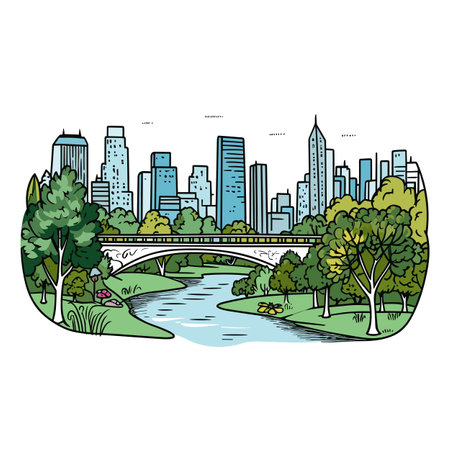 Central Park hand-drawn comic illustration. Central Park. Vector doodle style cartoon illustrationのイラスト素材