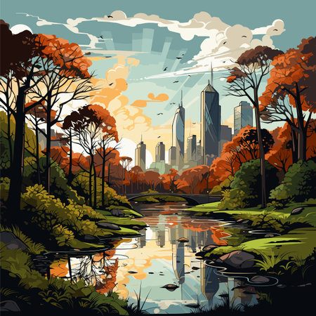 Central Park hand-drawn comic illustration. Central Park. Vector doodle style cartoon illustrationのイラスト素材