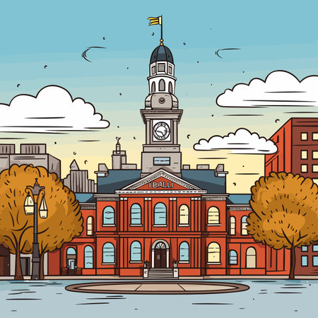 Faneuil Hall hand-drawn comic illustration. Faneuil Hall. Vector doodle style cartoon illustrationのイラスト素材