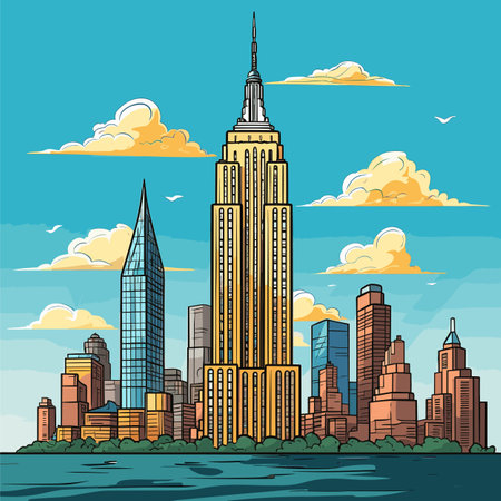 Empire State Building hand-drawn comic illustration. Empire State Building. Vector doodle style cartoon illustrationのイラスト素材