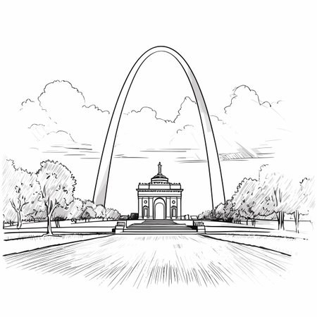 Gateway Arch hand-drawn comic illustration. Gateway Arch. Vector doodle style cartoon illustrationのイラスト素材