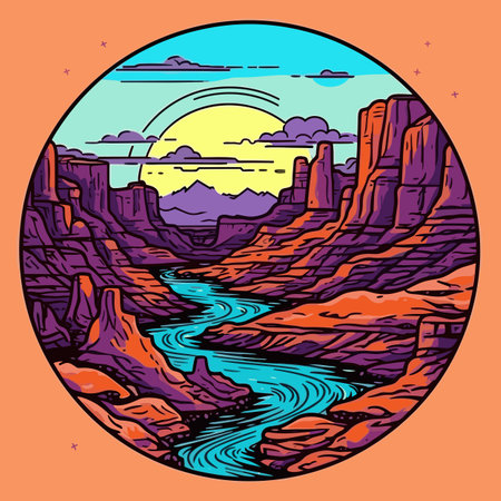 Grand Canyon hand-drawn comic illustration. Grand Canyon. Vector doodle style cartoon illustrationのイラスト素材