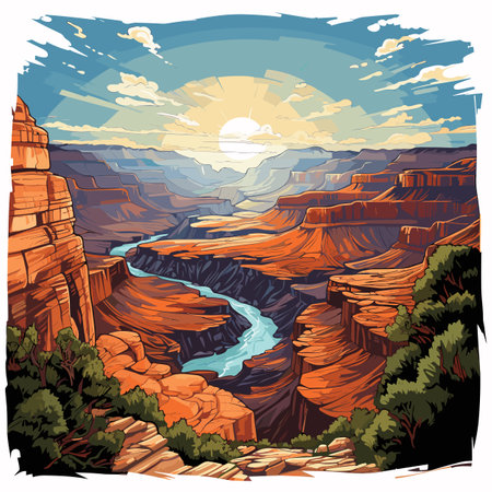 Grand Canyon hand-drawn comic illustration. Grand Canyon. Vector doodle style cartoon illustrationのイラスト素材
