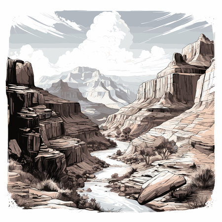Grand Canyon hand-drawn comic illustration. Grand Canyon. Vector doodle style cartoon illustrationのイラスト素材