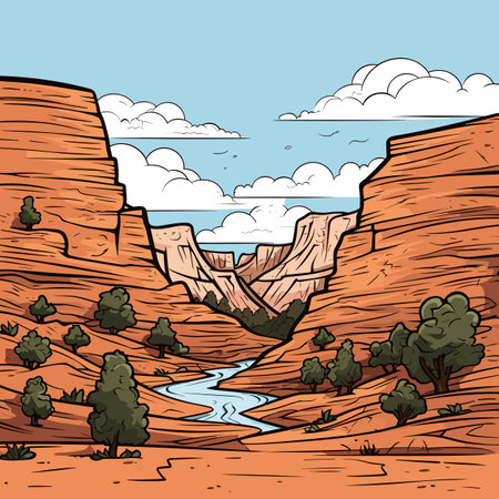Grand Canyon hand-drawn comic illustration. Grand Canyon. Vector doodle style cartoon illustrationのイラスト素材