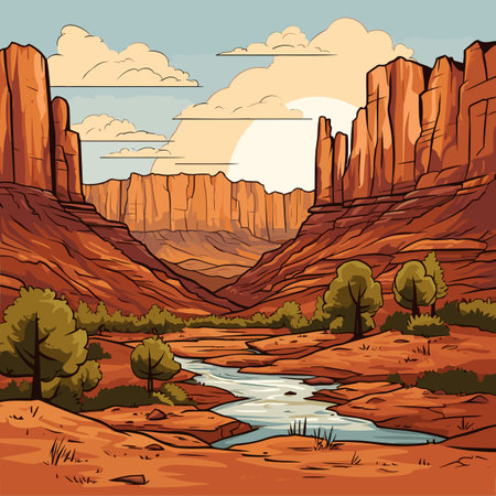 Grand Canyon hand-drawn comic illustration. Grand Canyon. Vector doodle style cartoon illustrationのイラスト素材