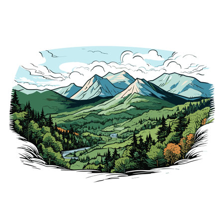 Great Smoky Mountains hand-drawn comic illustration. Great Smoky Mountains. Vector doodle style cartoon illustrationのイラスト素材