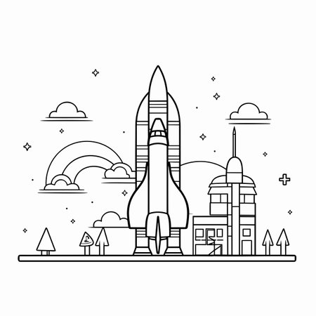 Kennedy Space Center hand-drawn comic illustration. Kennedy Space Center. Vector doodle style cartoon illustrationのイラスト素材