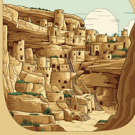 Mesa Verde hand-drawn comic illustration. Mesa Verde. Vector doodle style cartoon illustrationのイラスト素材