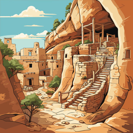 Mesa Verde hand-drawn comic illustration. Mesa Verde. Vector doodle style cartoon illustrationのイラスト素材